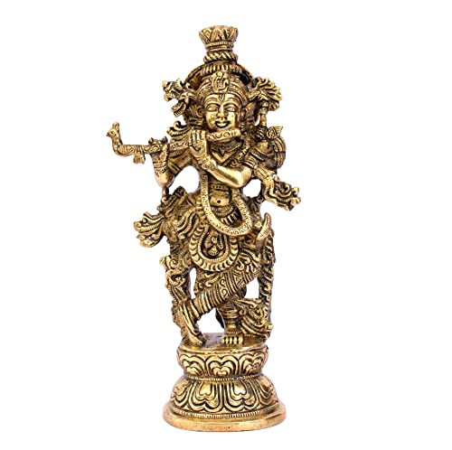 Image of ESPLANADE Brass Krishna Krishan Murti Idol Statue Sculpture | Pooja Idols | Home Decor - Golden - 9.25 inch Inches