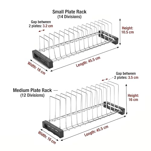 Image of Stainless Steel Plate Rack for Kitchen | Dish & Plate Stand Organizer | Rust-Resistant Countertop Plate Holder with Stable Base | Space Saving Design (Small 14 Slot / Medium 12 Slot) (Pack of 2)