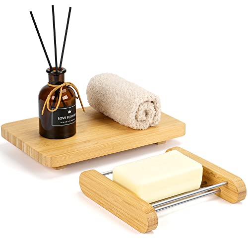 Roledes Large Bamboo Soap Holder With Counter Tray For Bathroom, Sponge Dish For Kitchen Sink, Pedestal Stand For Home Decor #TOP6