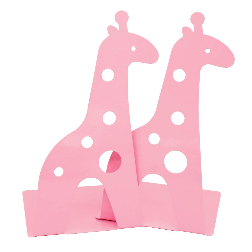 Lovely Giraffe Pattern Bookends Metal Book Ends Book Holder for Desk Organizer School Library Desk Study Home Office Decoration Kids Gift (Pink) - Image 2