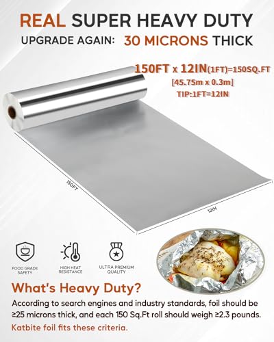 image for Katbite Aluminum Foil Roll, Heavy Duty 12inx150ft, 30 Micron Thick Str
