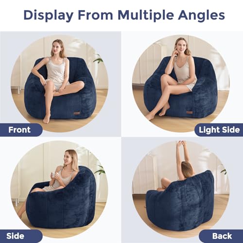 Image of MAXYOYO Bean Bag Chair, Comfy Bean Bag Sofa with Back Support, Faux Fur Bean Bag Chair for Adults and Kids, Stuffed Floor Sofa for Living Room, Bedroom, Apartment, Navy