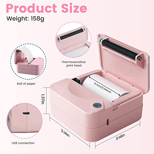 Mini Pocket Printer,Portable Thermal Printer For Label,Text Memo,Receipt,Sticker,Photo Printers, 203 Dpi, Bt Inkless Sticker Printing, Wireless Bluetooth Printer Compatible With Ios And Android,Pink #TOP5