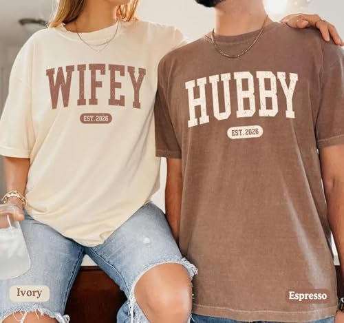 Personalized Wifey Hubby Shirt - Custom Date Text Honeymoon Newlywed Shirt For Couples, Engaged Matching Set4