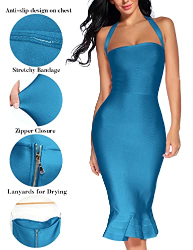 Image of houstil Women's V Neck Halter Fishtail Bandage Bodycon Dress Party