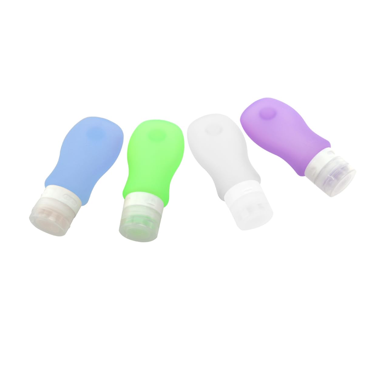 FRCOLOR Set 4 Bottiglie da Viaggio Ricaricabili in Silicone Alimentare da 89ml Etichette Rotabili e Ventosa, per Aereo e Uso Personale