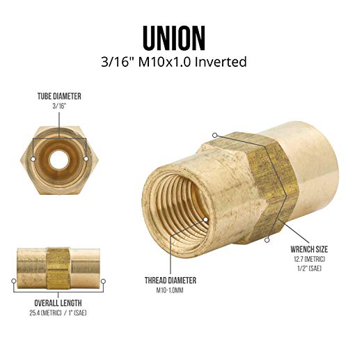 4Lifetimelines Brass Brake Line Union, 3/16 (M10X1.0 Inverted), 10/Bag #TOP7