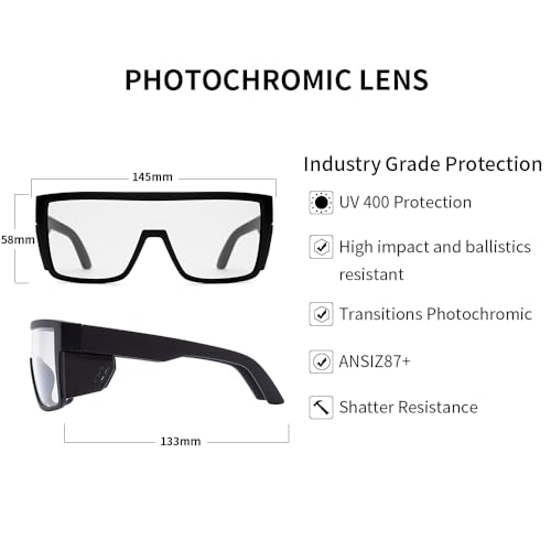 Image of UV400 Transition Photochromic Safety Glases Light to Dark Grey Lens ANSI Z87 Impact Approved