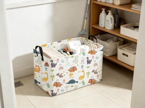 Image of Sanjiaofeng Rectangular Dinosaur Basket,Baby Storage Bins with Handles,Dirty Clothes Basket,Kids Book bin,Dinosaurs Room Decor(Tropical Dinosaurs)