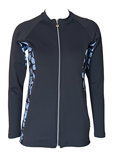 Private Island Women UPF 50+ Rash Guard Front Zip Up UV Long Sleeve Swimsuit Top (XXL, GwB)