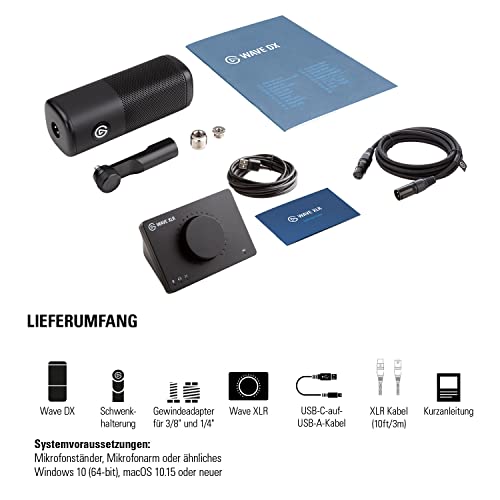 Elgato XLR Paket - Dynamisches XLR-Mikro, Audiomixer für XLR-Mikro zu USB-C, nierenförmige, unterdrückt Hintergrundgeräusche, Podcasting, Streaming, Broadcasting, für Mac/PC mit 3m XLR Kabel