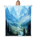 RezsoyeN Smoky Mountain Theme Blanket Throw 60'x80',Misty Forest Scene Blankets and Throws for Kids Adults Room Decor,Rustic Cabin Fleece Blanket Nature Landscape Sherpa Blanket for Home Decor