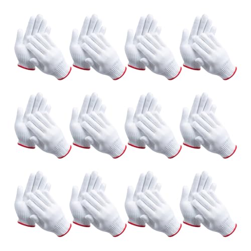 Guantes de obra para hombre de nailon grueso, pack de 12 pares reutilizables