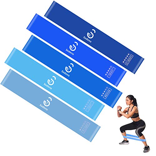Sodeno Resistance Bands for Men or Women, Fitness Exercise Bands with Workout Guide & Carry Bag Natural Latex Elastic Bands for Yoga,Crossfit,Training,Stretching,Physical Therapy,Pilates, 5 Pack