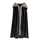 Everfan Adult Black Hooded Cloak with Faux Fox Fur Trim and Metal Clasp | Fox Fur Trim Hooded Cloak