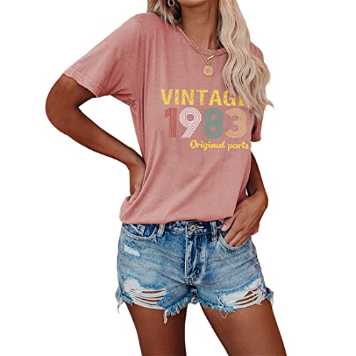 Vintage 1983 Women 40th Birthday Tees Shirt Summer Retro Country Style Gift T-Shirts Clothing (Rose Gold L Large)