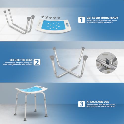 ZENO Shower Stool for Elderly | Bath Seats for Adults | Disabled Bathroom Chairs and Stools | Non Slip Shower Seat | Adjustable Bath Stools to Sit On | Non-Slip Design w/Padded Seat Drainage Holes - Image 5