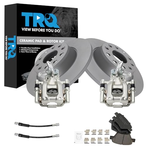 Image of TRQ Rear Brake Pad and Rotor Set Ceramic Coated Rotors Calipers Compatible with 2010 Volkswagen Jetta