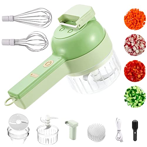 AriGold 4 In 1 Handheld Vegetable Chopper Electric Cutter Grater Set Portable Mini Wireless Food Processor Kitchen Vegetable Slicer Dicer Cutter for Garlic with bonus Egg and Cream beater. (GREEN)