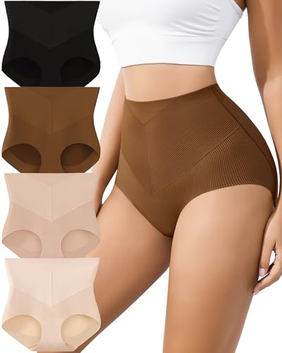 J-pone Tummy Control Underwear Seamless Underwear for Women High Waisted No Show Briefs Smooth Ladies Butt Lifting Panties for Women MultiPack-L