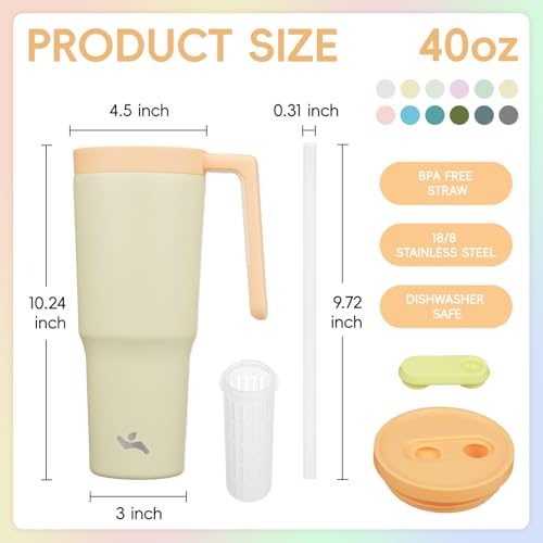 Image of Konokyo 12 Pack 40 Oz Tumblers with Handle and Straw, Bulk Vacuum Insulated Stainless Steel Travel Mugs with Lids for Office, Events and Group Orders Lemon