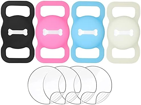Pet Silicone Protecting Case for Apple Tag, Canine Cat Collar Loop Anti-Misplaced Locator GPS Finder Adjustable Anti-Misplaced Locator Airtags for Kids Aged Luggage ,Luminous Noctilucent Night time Glow 4 Pack