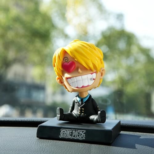 Image of Augen Super Hero One Piece Sanji Action Figure Limited Edition Bobblehead with Mobile Holder for Car Dashboard, Office Desk & Study Table (Pack of 1), Plastic