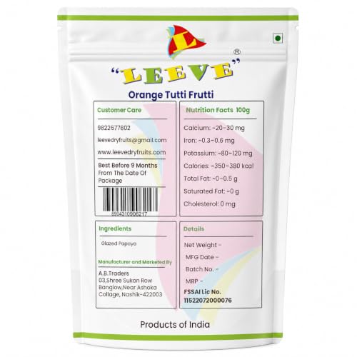 Image of Leeve Orange Tutti Frutti 800 g | Candied Fruit Bits for Cakes, Cookies, Muffins, Ice Cream, Desserts and Baking Decoration