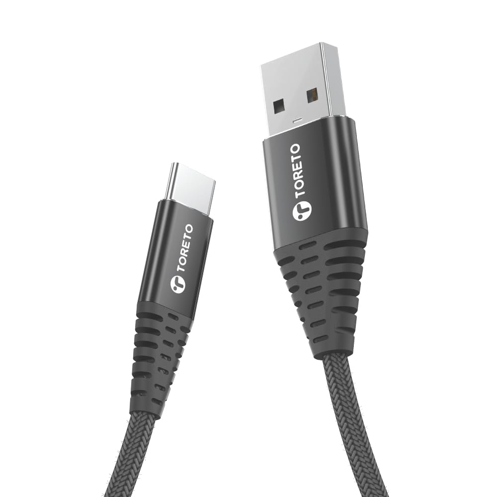 Toreto Arc C 20W Fast Charging Cable | USB to Type-C | 1 Meter Nylon Braided, Metal Connectors, 30,000+ Bend Life | Quick Charge Cable for Android Phones, Tablets & Type-C Devices (Black)