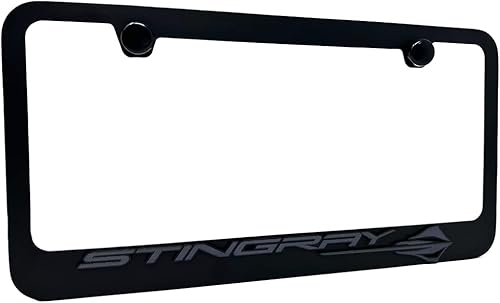 Marco de matrícula C8 Corvette Stingray - Negro con logotipo negro C8 Stingray Fish para Stingray, Z51, Z06 Corvettes 2020-2023