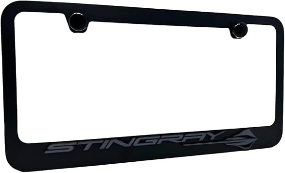 C8 Corvette Stingray License Plate Frame - Black with Black C8 Stingray Fish Logo for 2020-2024 Stingray, Z51, Z06, E-Ray Corvettes