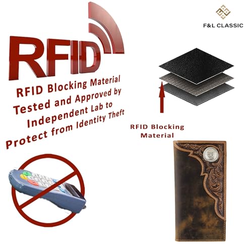 Image of F&L CLASSIC Men's RFID Vintage Look Genuine Leather Long Bifold Wallet Checkbook Wallets,brown,240-82