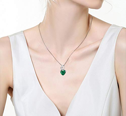 The Diamond Deal Lab-Created Green Emerald Gemstone May Birthstone Heart And Diamond Accent Pendant Necklace Charm In 925 Sterling Silver #TOP4