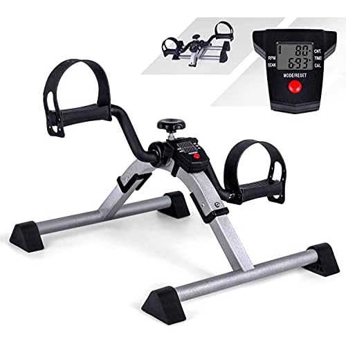 VAZILLIO Mini Vélo d&rsquo;Appartement Pliable, Pédalier Pliable pour Exercice des Bras, Jambes, Écran LCD, Sangle & Résistance Réglable, Facile à Utiliser et à Ranger – Noir/Argent
