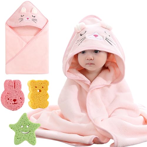Toallas de Baño con Capucha con Esponja de Baño para Bebé, Capa de Baño Niños/Niñas Ultra Suaves con Lindas Orejas, Albornoz de Ducha para Recién Nacidos para Infantiles de 0 a 3 Años (Gatito)