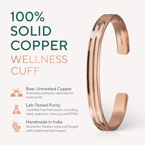 Image of TheraCopper Pure Copper Bracelets for Women & Men, Cuff | 100% Real Copper Bracelet for Men & Women - Raw, Solid & Uncoated, Authentic Tibetan Handmade Jewelry, Adjustable Cuff Bangle