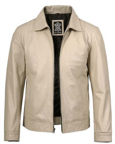 Image of Decrum Vintage Style Mens Leather Jacket - Real Lambskin Classic Shirt Collar Leather Jackets for Men