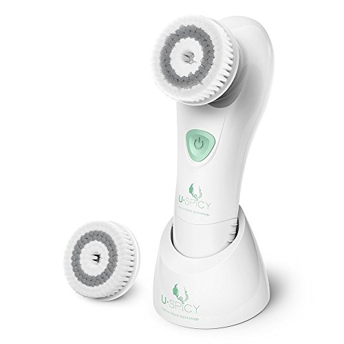 Facial Brush, Electronic Vibrating Sonic Facial and Body Cleansing Brush by USpicy, Face Brush, Waterproof, Skin Exfoliating Cleansing System for Deep Cleaning, 4 Mode Settings with 2 Brush Heads