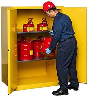New Pig CAB722 18-Gauge Steel Flammable Safety Cabinet with Self Close Door, 90 Gallon Capacity, 43" Width x 65" Height x 34" Width x 2 Shelves, Yellow