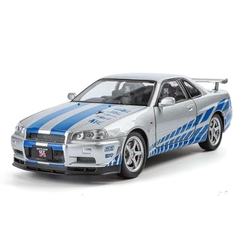Image of VARIYA ENTERPRISE Exclusive Alloy Metal Pull Back Die-Cast Car Diecast Metal Pullback Toy Car with Openable 6 Doors,Light Music Boys Gifts Toys (1:32 Nissan GTR Skyline R34- Multicolor)
