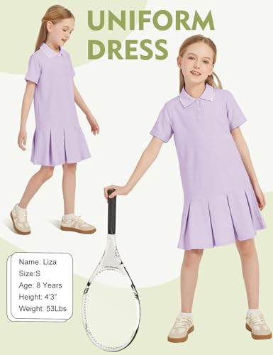 Flygo Girls Athletic Polo Dress for Tennis Golf, Breathable Pique with Ruffle Trim, Short Sleeve Summer Active Sports Dresses2