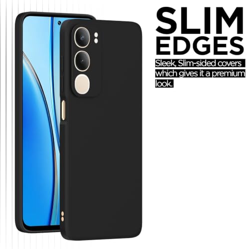 Image of Outlouders Back Cover for Vivo Y19s / Vivo Y29 5G | Camera Protection | Durable Soft Matte Silicone Bumper Case (Black)