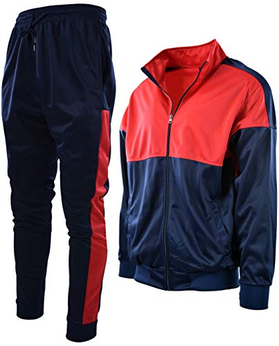 Mens Athletic 2 Piece Tracksuit Set (L, 850-Red)