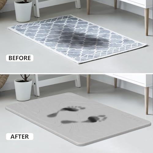 Image of BELADOR Rubber- Stone Bath Mat, Diatomaceous Earth Shower Rectangular Shape Mat, Non-Slip Super Absorbent Quick Drying Bathroom Floor Mat, Natural, Easy to Clean (Light Grey Wave)