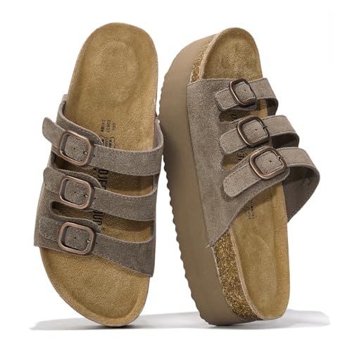Project Cloud Genuine Suede Platform Sandals Women Footwear - Comfortable Wedges with Memory Foam Insole - Non Slip 3-Strap Summer Sandals for Women 2025 (Dyan)