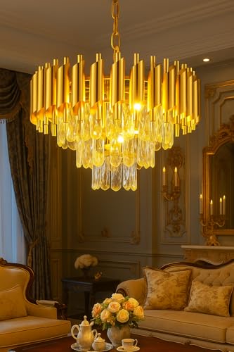 Image of Modern Crystal Chandelie Pendant Crystal Jhumar | for Home| Chandelier for Restaurant | Jhoomar for Hotel | Light Fixture (400MM Full Gold)