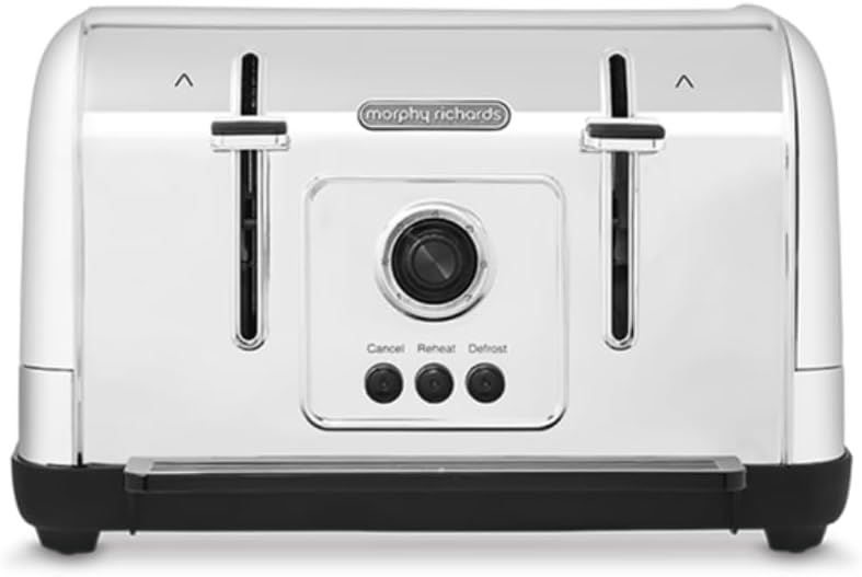 Morphy Richards Venture 4 Slice Toaster, Brushed Stainless Steel, Defrost and Reheat, Removeable Crumb Tray, High Lift Function, White, 240134