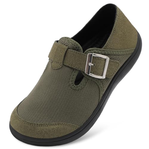 XIHALOOK Womens Walking Shoes Wide Toe Zero Drop Barefoot Shoes Fashion Sneakers Slip on Clogs Green, 7 Wide