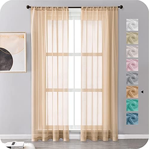 MRTREES Voile Curtains 54 Drop 2 Panels Faux Linen Rod Pocket Sheer Curtain Panel for Bedroom Living Room Patio Door 55x54 Drop 140cm x 137cm White