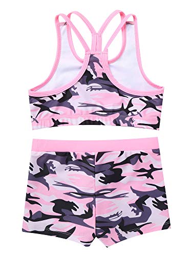 2 Pieces Gymnastics Dance Outfit for Girls Racer Back Crop Top with Short Swimsuits4